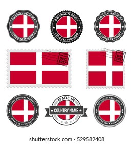 Vector set of made in the Sovereign Military order of Malta labels. Approved Product, Original Product Stamps label design. country flag air mail stamp, vector illustration
