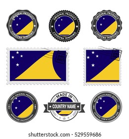 Vector set of made in the Tokelau labels. Approved Product, Original Product Stamps label design. country flag air mail stamp, vector illustration