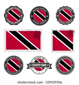 Vector set of made in the Trinidad and tobago labels. Approved Product, Original Product Stamps label design. country flag air mail stamp, vector illustration