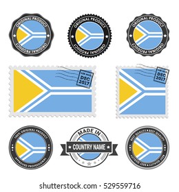 Vector set of made in the Tuva labels. Approved Product, Original Product Stamps label design. country flag air mail stamp, vector illustration