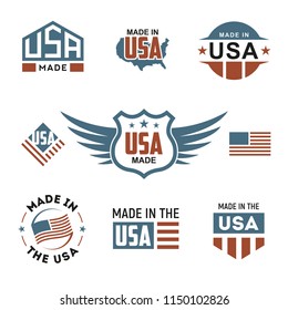 Vector set of made in the USA labels and badges