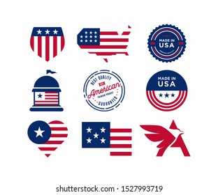 Vector set of made in the USA labels. USA flag icon vector template