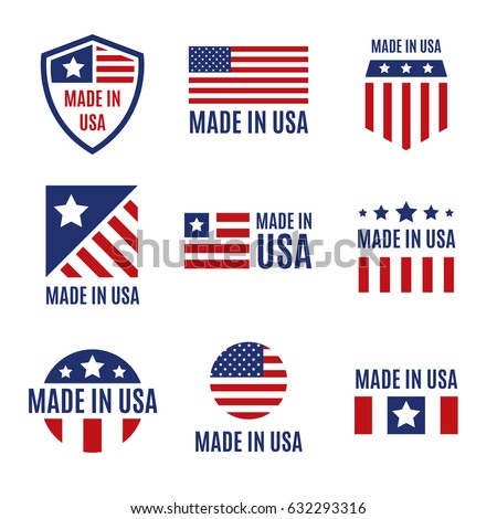 Vector set of Made in the USA logo, labels and badges on white background