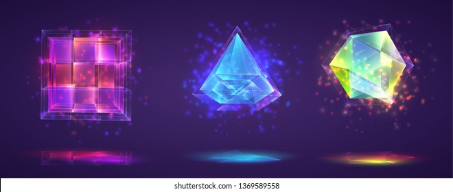 vector set of magic crystals. bright rainbow finished gemstone