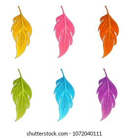 Vector set magic feather isolated on white background in cartoon style. Perfect for game app design. Element for magic and witchcraft