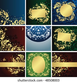 Vector Set Magic floral background with golden curles.