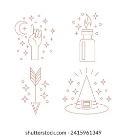 Vector set of magic icons on a white background. Icons for web, cards, backgrounds, prints or your other design.