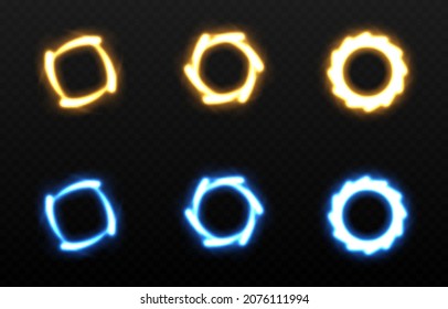 Vector set of magic rings. Neon light png, portal png, magic glow.