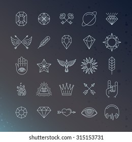 Vector set of magical and alchemy signs and symbols in trendy linear style - tattoo concepts and logo design elements