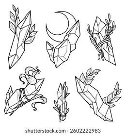 Vector set of magical crystals and stones