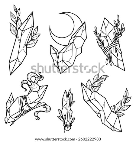 Vector set of magical crystals and stones