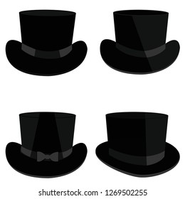 Vector Set of Magicians Black Cylinder Hats