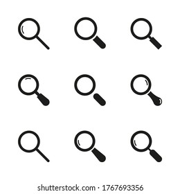 Vector set of magnifying glasses icons. Search symbol on a white background