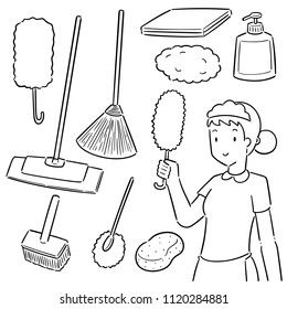 vector set of maid and cleaning equipment