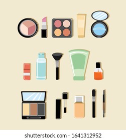 Vector set make up brushes and beauty cosmetic icon flat vector
