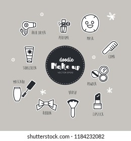 Vector set of make up icons. Doodle. Simple illustration. Vector illustration. EPS 10.