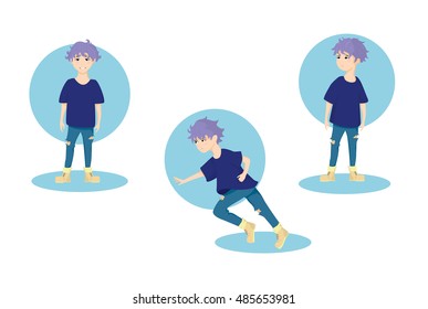 Vector set male character with different facial expressions and poses illustration