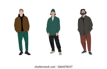 vector set of male character illustrations in style