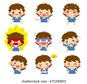 Vector set of male character showing different actions and emotions