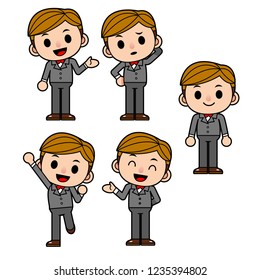 Vector set of male characters in different actions isolated on white background.