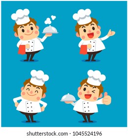 Vector set of male chef character in different actions.