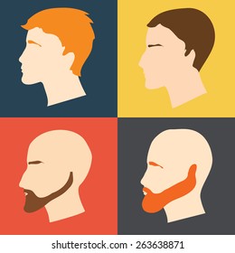 Vector set of male faces in profile