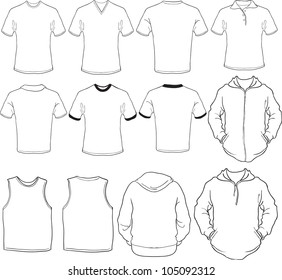 vector set of male shirts template, front and back designs in white, check out my portfolio for different t-shirt templates
