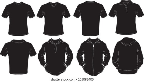 vector set of male shirts template in black, check out my portfolio for different t-shirt templates