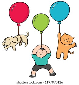 vector set of man and animal with balloon