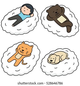 vector set of man and animal sleep on cloud