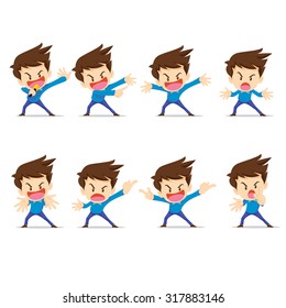 vector set  man character, many actions for announcement