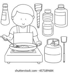 vector set of man cooking