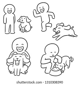vector set of man and dog