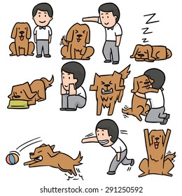 vector set of man and dog