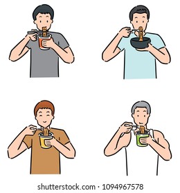vector set of man eat noodle
