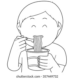 vector set of man eat noodle