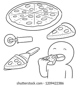 vector set of man eating pizza