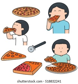 vector set of man eating pizza