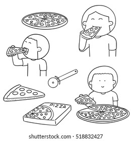 vector set of man eating pizza