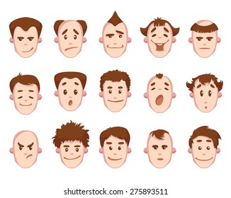 Vector set of man faces with some emotions.