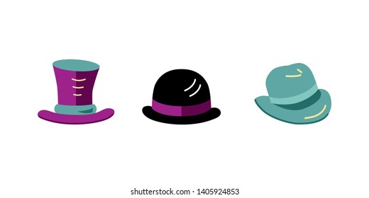 Vector set of man hats. Flat style design.