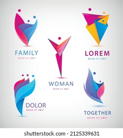 Vector Set Of Man Logos, Team, Family Icon. Winner, Leader, Business Logo. Illustration Human Collection