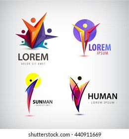 Vector set of man logos, team, family icon. Winner, leader, business logo. Illustration human collection