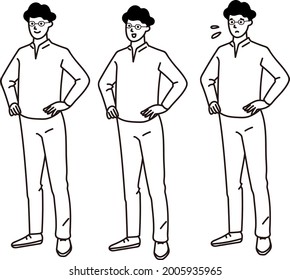 Vector set of a man standing with his hands on his hips
