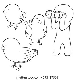 vector set of man watching bird