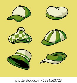 vector set of man and woman golfer elegant hats. fashion theme