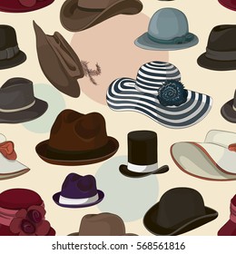 Vector set of man and woman hats pattern