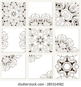 Vector set with mandala. Background abstract circle ornament. Decorative retro element. Invitation card on wedding, birthday.