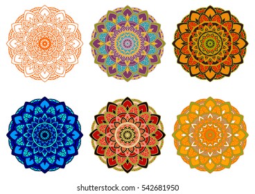 vector set mandala different color isolated on white background