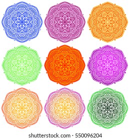 vector set mandala different color isolated on white background